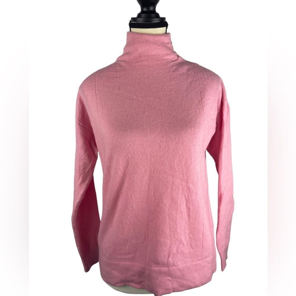 Bogner baby pink 100% virgin wool mock turtleneck sweater sz 6 side neck zipper